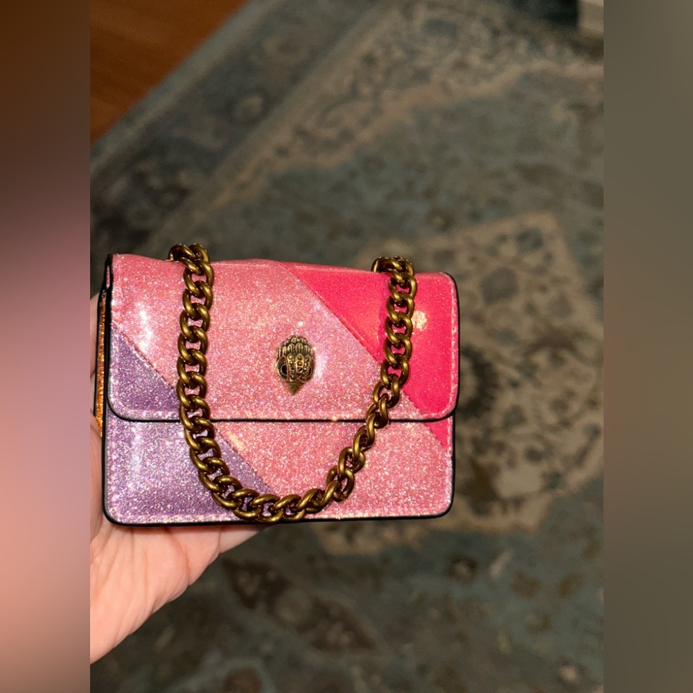 NWT KURT GEIGER LONDON Micro Kensington Sparkle Pink Faux Leather Crossbody